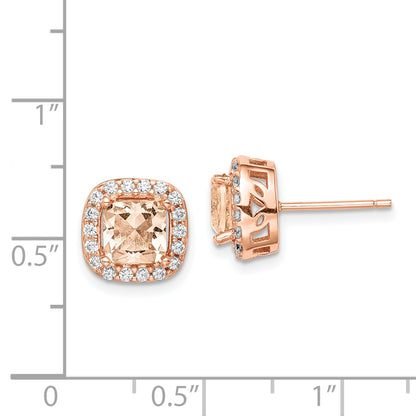 Sterling Silver Rose-Tone Square Peach Cz Halo Post Earrings