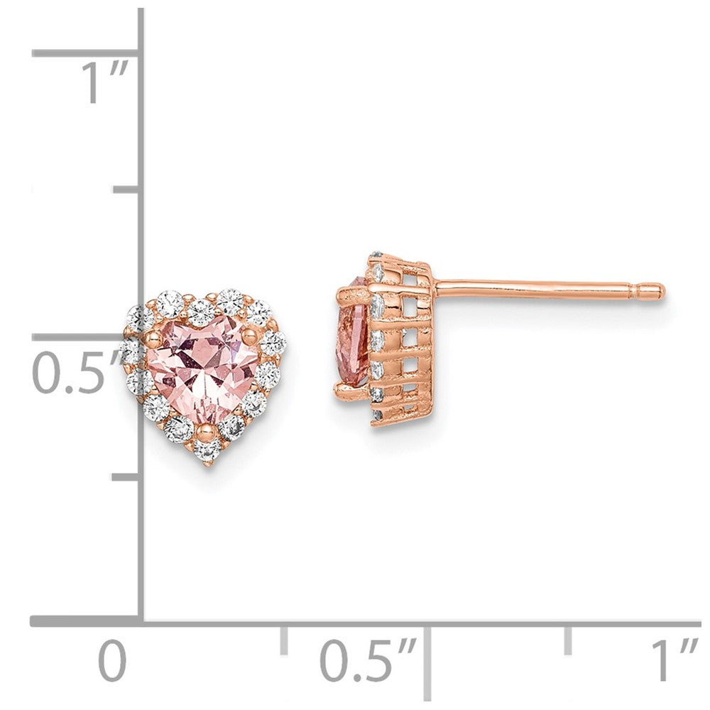Sterling Silver Rose-Plated Post Cz And Crystal Pink Heart Earrings