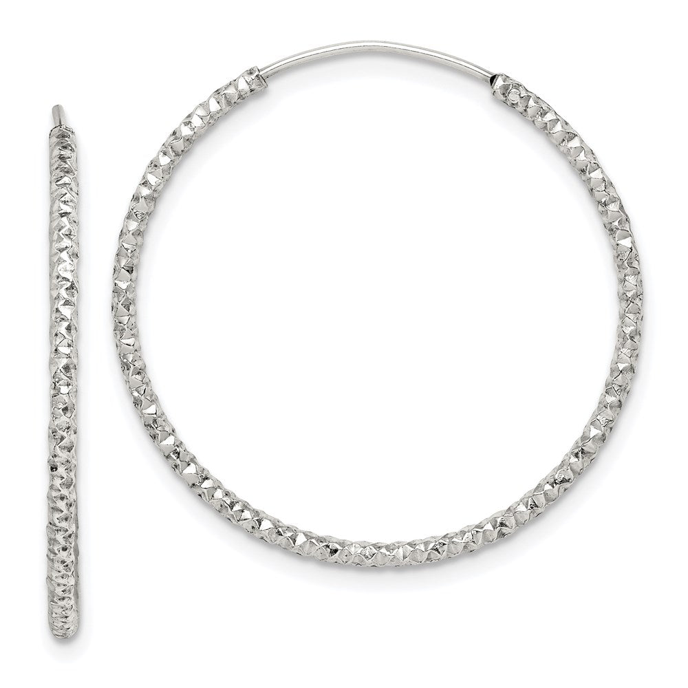 Sterling Silver Diamond Cut 1.5X28mm Endless Hoop Earrings