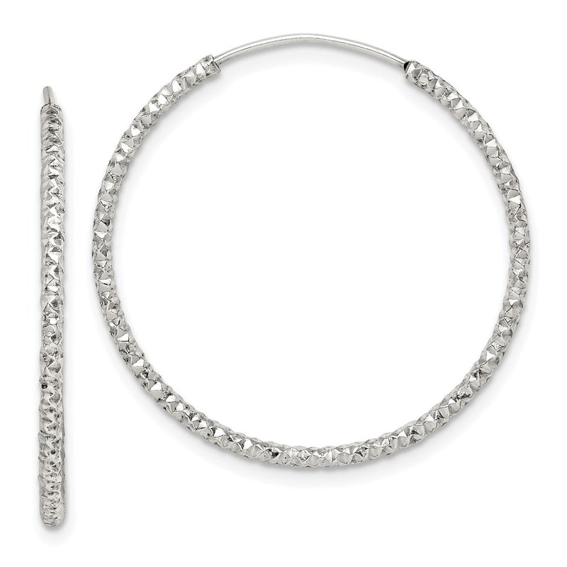 Sterling Silver Diamond Cut 1.5X28mm Endless Hoop Earrings