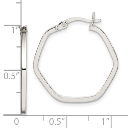 Sterling Silver Polished Square Tube Hexagon Hoop Earrings