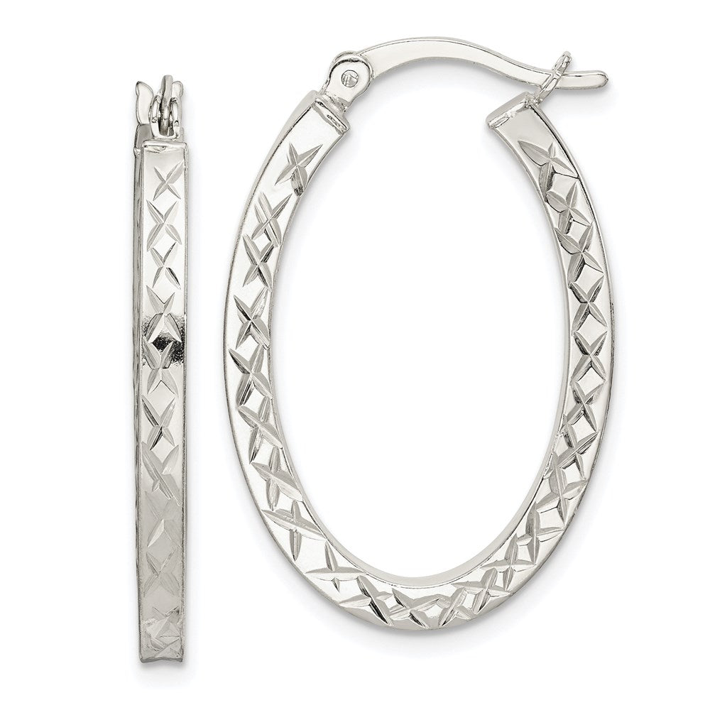 Sterling Silver Diamond-Cut 2.5mm Oval Hoop Earrings