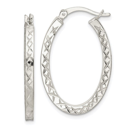 Sterling Silver Diamond-Cut 2.5mm Oval Hoop Earrings