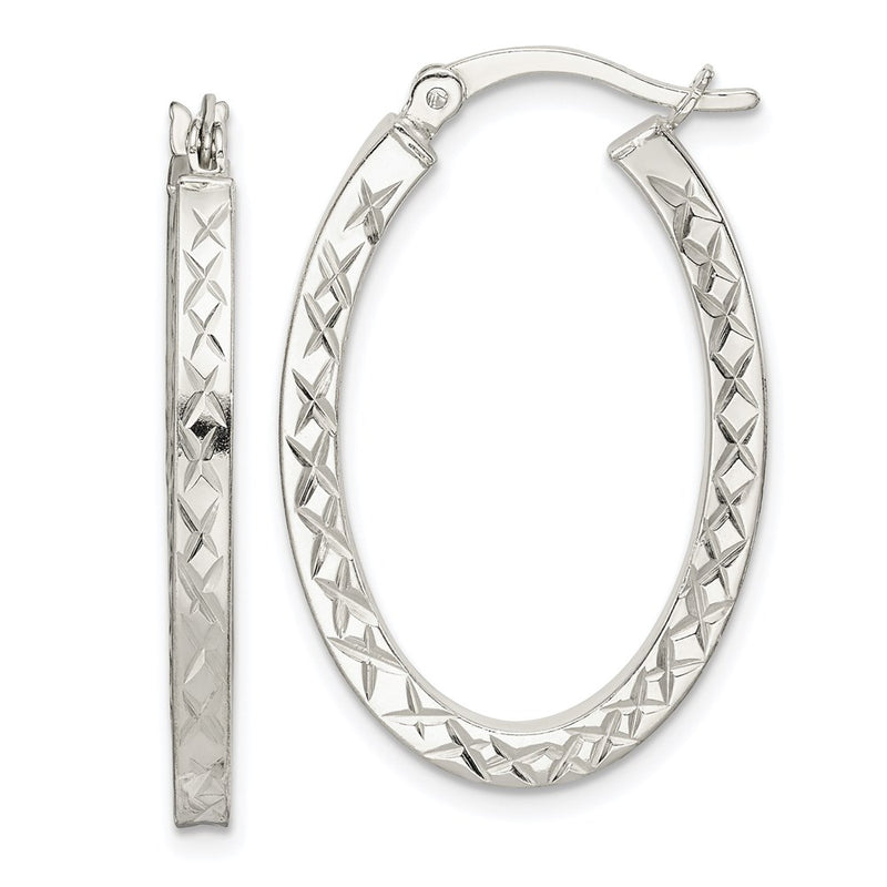Sterling Silver Diamond-Cut 2.5mm Oval Hoop Earrings