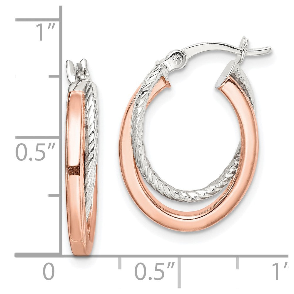 Sterling Silver And Rose Tone Double Hoop Earrings