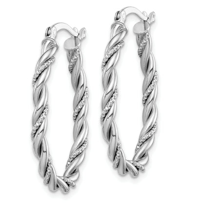 Sterling Silver Rhodium-Plated 2.5mm Twisted Oval Hoop Earrings
