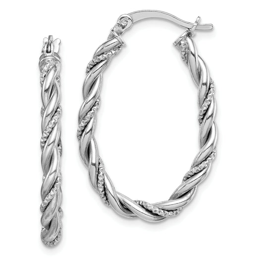 Sterling Silver Rhodium-Plated 2.5mm Twisted Oval Hoop Earrings