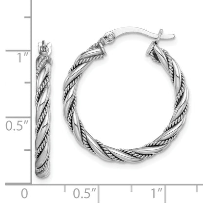 Sterling Silver Rhodium-Plated 2.5X25mm Twisted Hoop Earrings