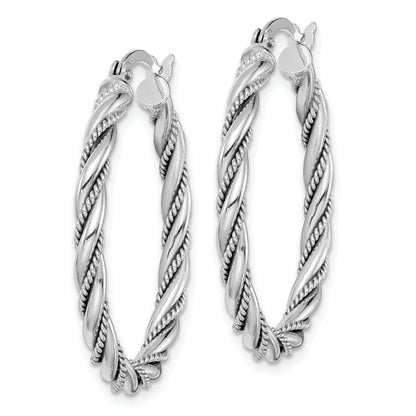 Sterling Silver Rhodium-Plated 2.5X30mm Twisted Hoop Earrings