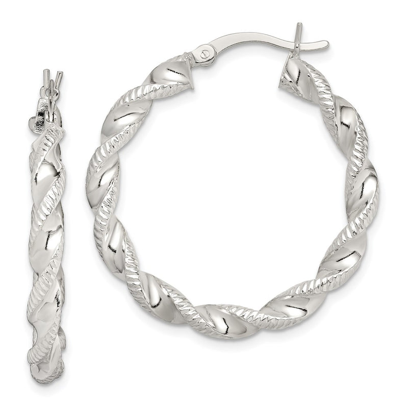 Sterling Silver Twisted And Textured Hoop Earrings