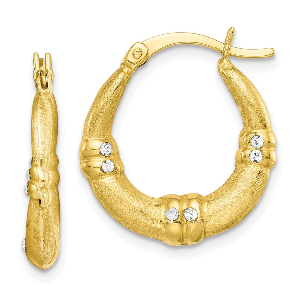 Sterling Silver Gold Tone And Cz Textured Hoop Earrings