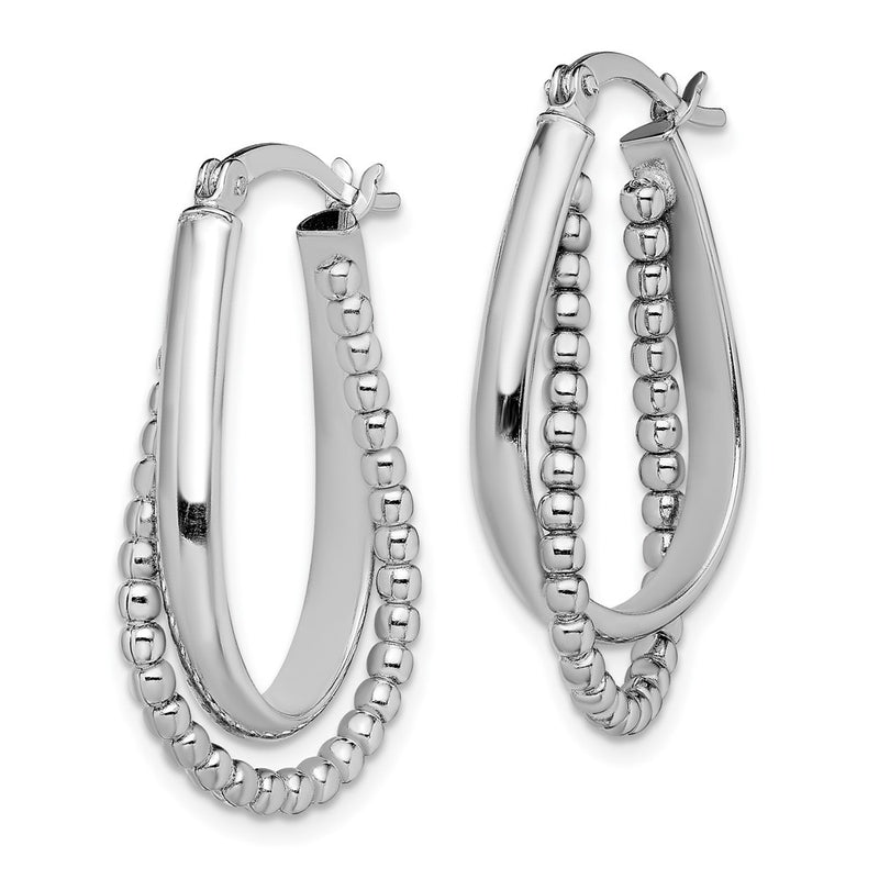 Sterling Silver Rhodium-Plated Twisted And Beaded Hoop Earrings