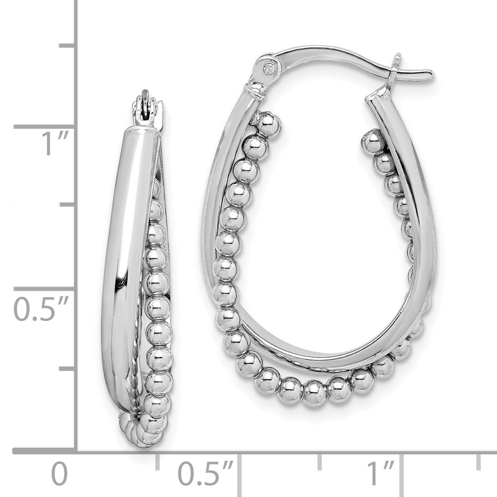 Sterling Silver Rhodium-Plated Twisted And Beaded Hoop Earrings