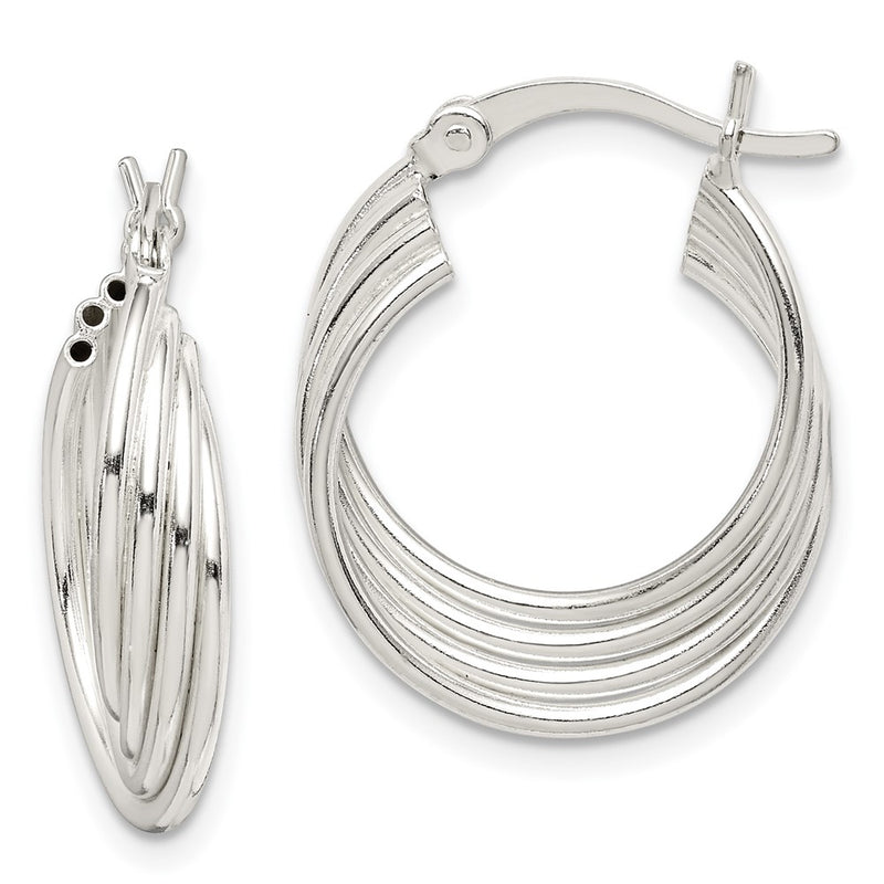 Sterling Silver Polished Twisted Multi-Tube Round Hoop Earrings
