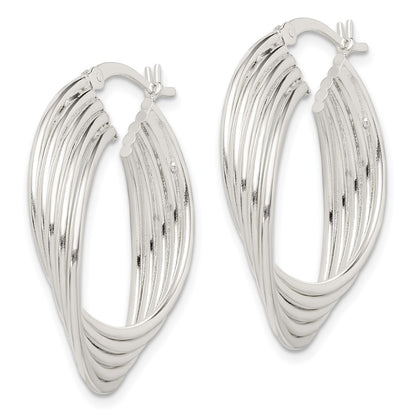 Sterling Silver Polished Twisted Multi-Tube Round Hoop Earrings