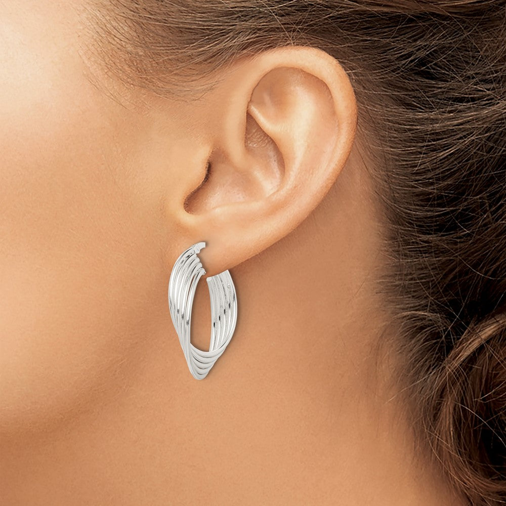 Sterling Silver Polished Twisted Multi-Tube Round Hoop Earrings