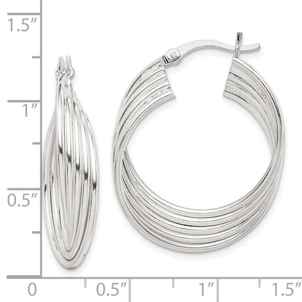 Sterling Silver Polished Twisted Multi-Tube Round Hoop Earrings