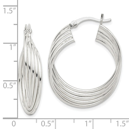 Sterling Silver Polished Twisted Multi-Tube Round Hoop Earrings