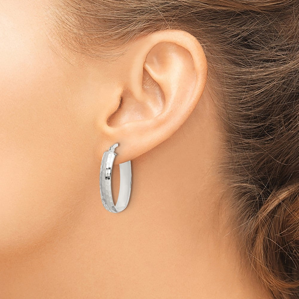 Sterling Silver Polished & Textured 5mm Oval Hoop Earrings