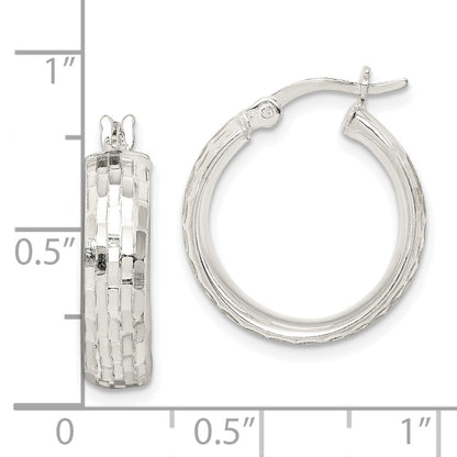 Sterling Silver Polished & Textured 5mm Round Hoop Earrings