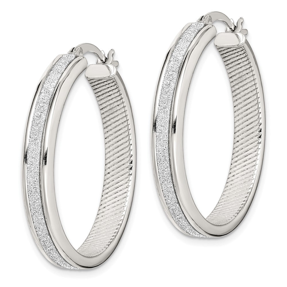 Sterling Silver Rhod-Pltd Glitter Infused 4.5X30mm Round Hoop Earrings
