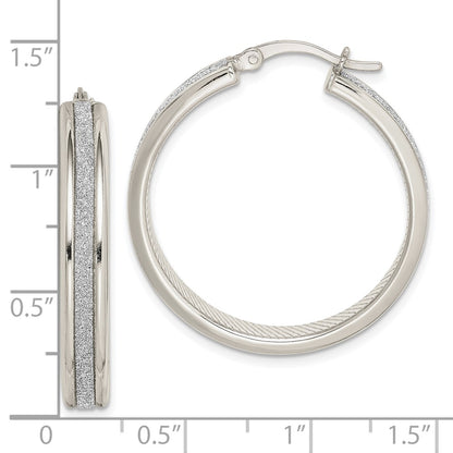 Sterling Silver Rhod-Pltd Glitter Infused 4.5X30mm Round Hoop Earrings