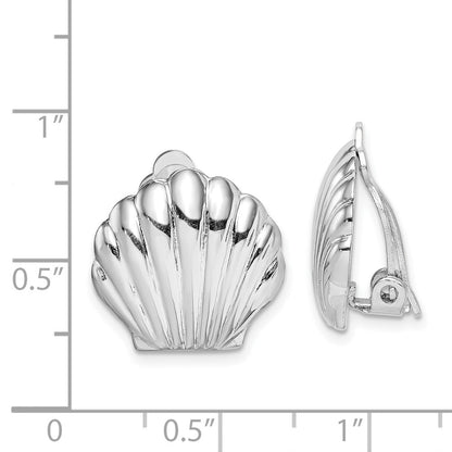 Sterling Silver Rhodium-Plated Polished Non-Pierced Shell Earrings