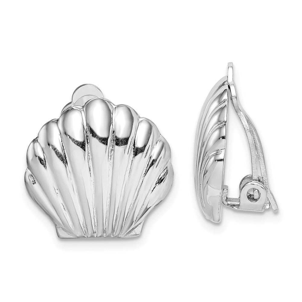 Sterling Silver Rhodium-Plated Polished Non-Pierced Shell Earrings