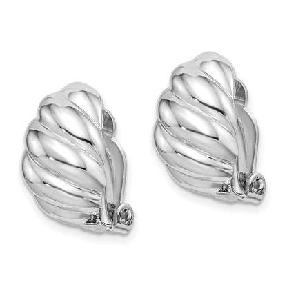 Sterling Silver Rh-Plated Polished Non-Pierced Scalloped Oval Earrings