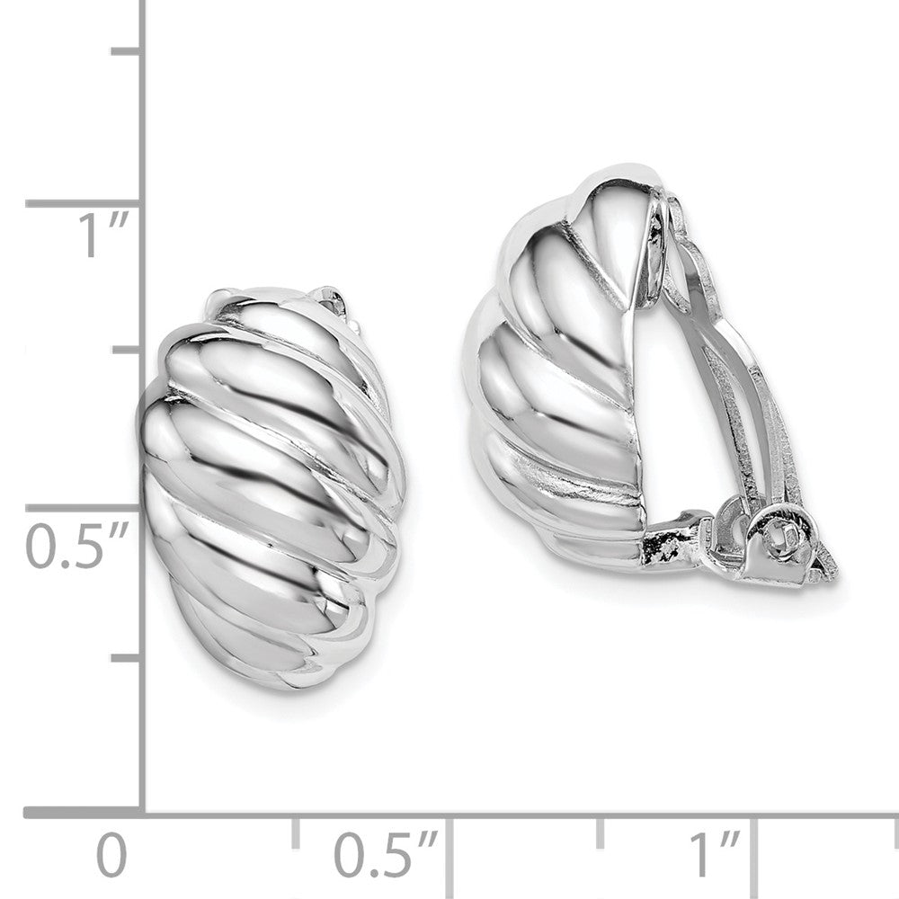 Sterling Silver Rh-Plated Polished Non-Pierced Scalloped Oval Earrings