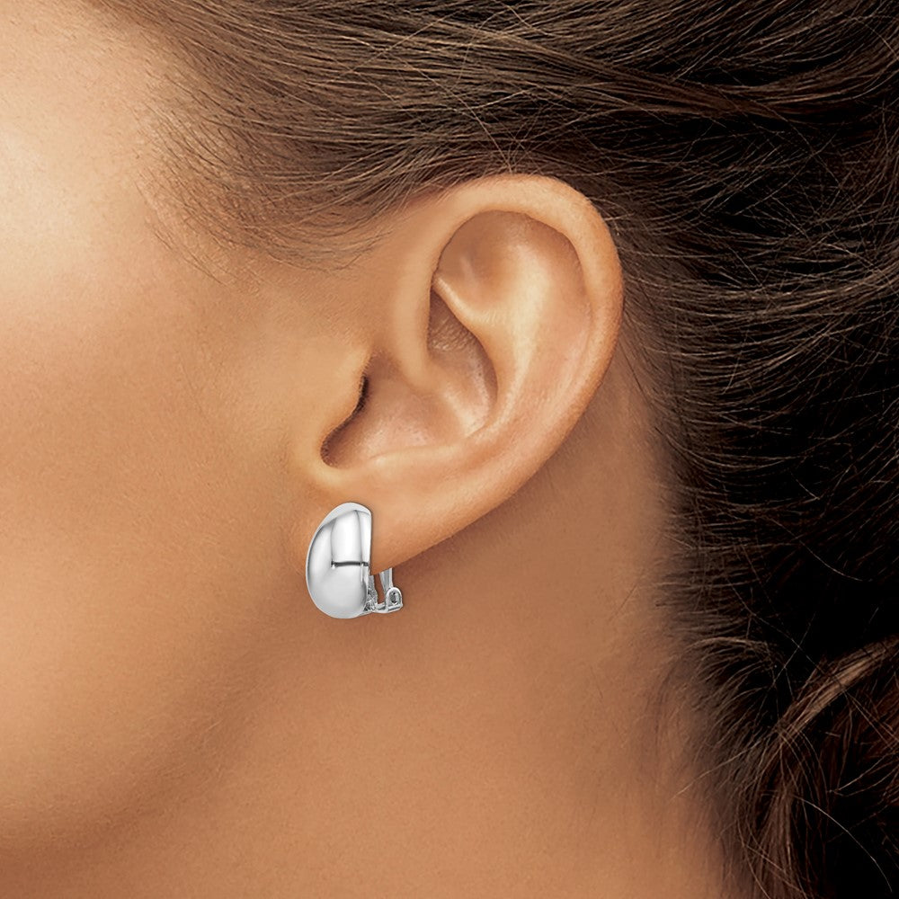 Sterling Silver Rhodium-Plated Polished Non-Pierced Oval Earrings
