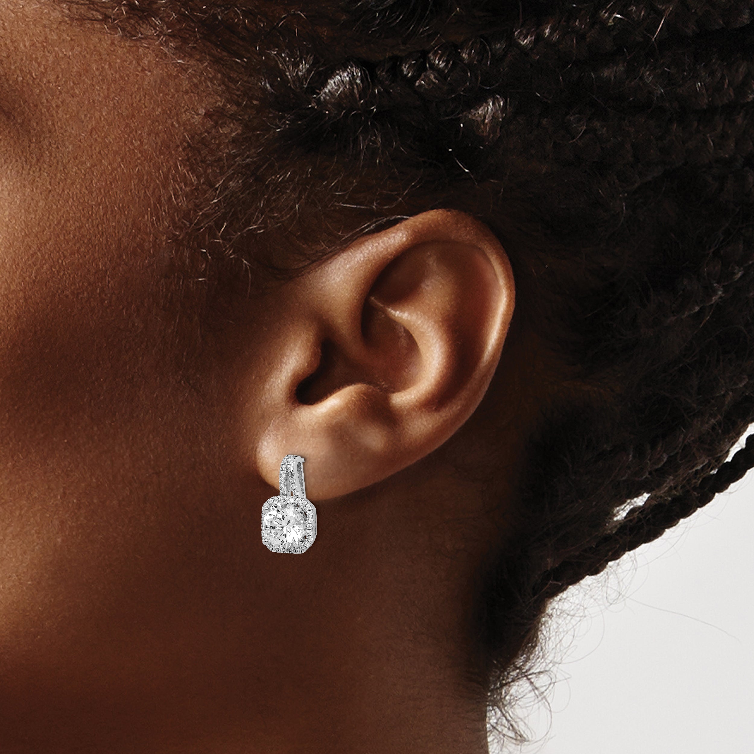 Sterling Silver Rhodium-Plated Cz Halo Post Earrings