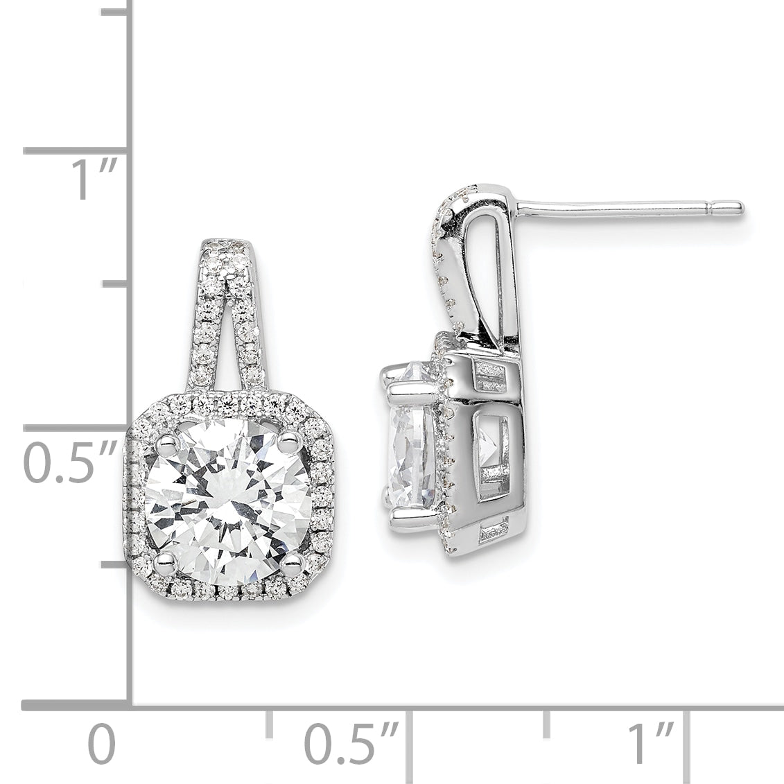 Sterling Silver Rhodium-Plated Cz Halo Post Earrings