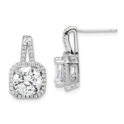 Sterling Silver Rhodium-Plated Cz Halo Post Earrings