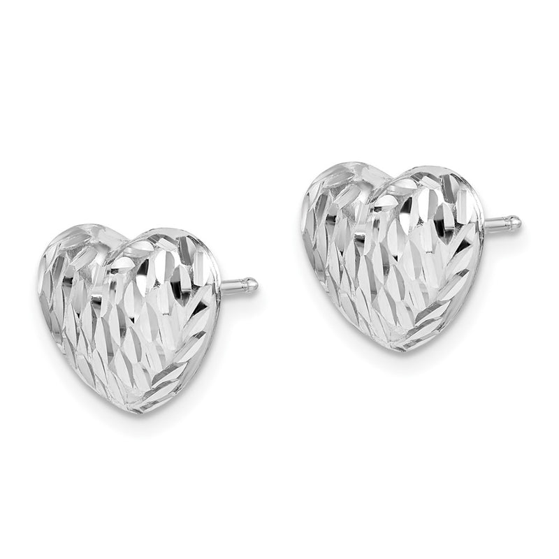 Sterling Silver Rhodium-Plated Polished And D/C Heart Post Earrings