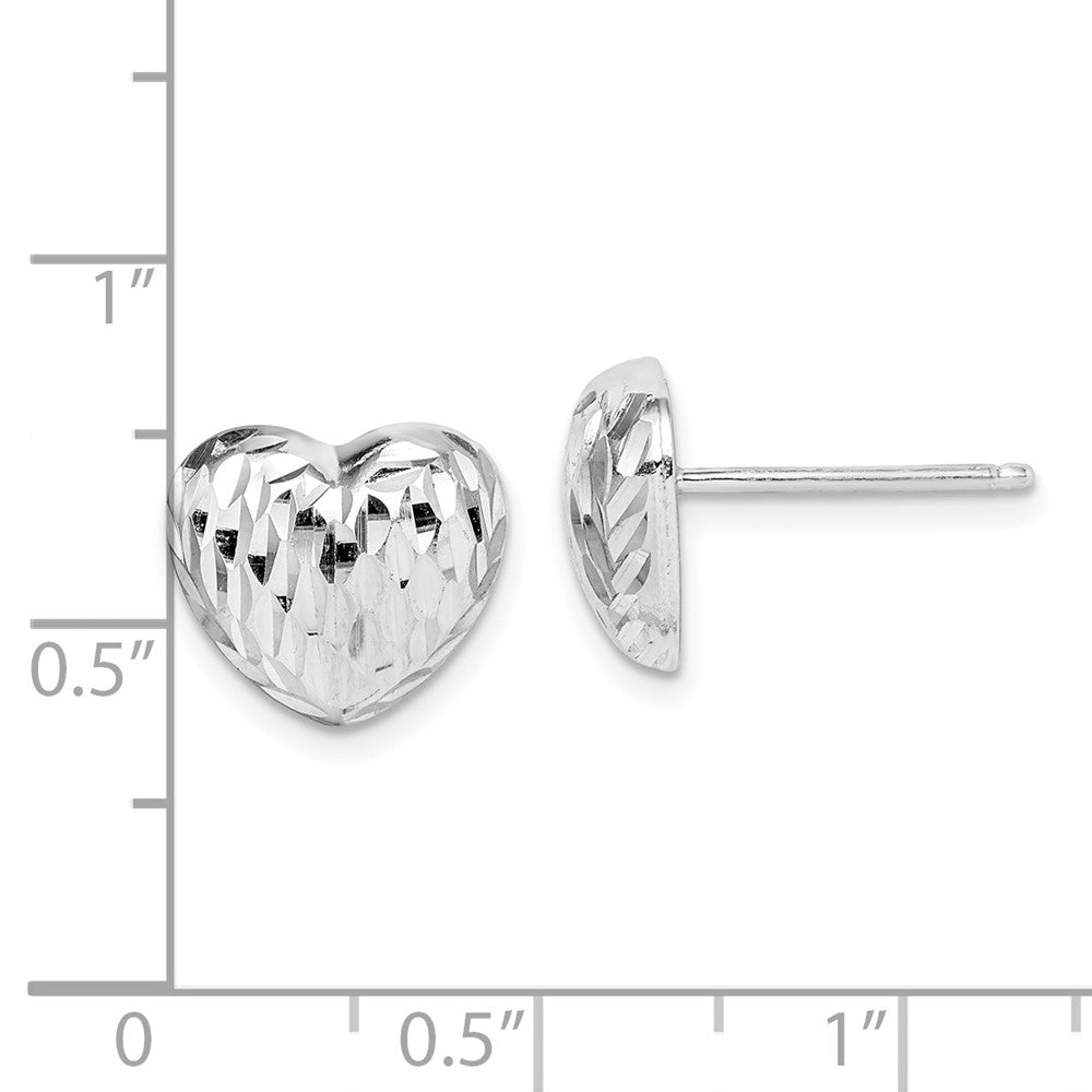Sterling Silver Rhodium-Plated Polished And D/C Heart Post Earrings