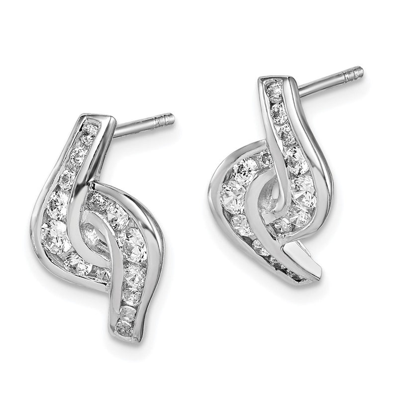 Sterling Silver Rhodium-Plated Cz Post Earrings