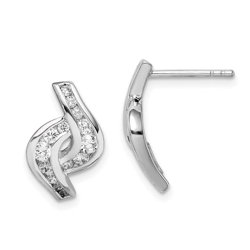 Sterling Silver Rhodium-Plated Cz Post Earrings