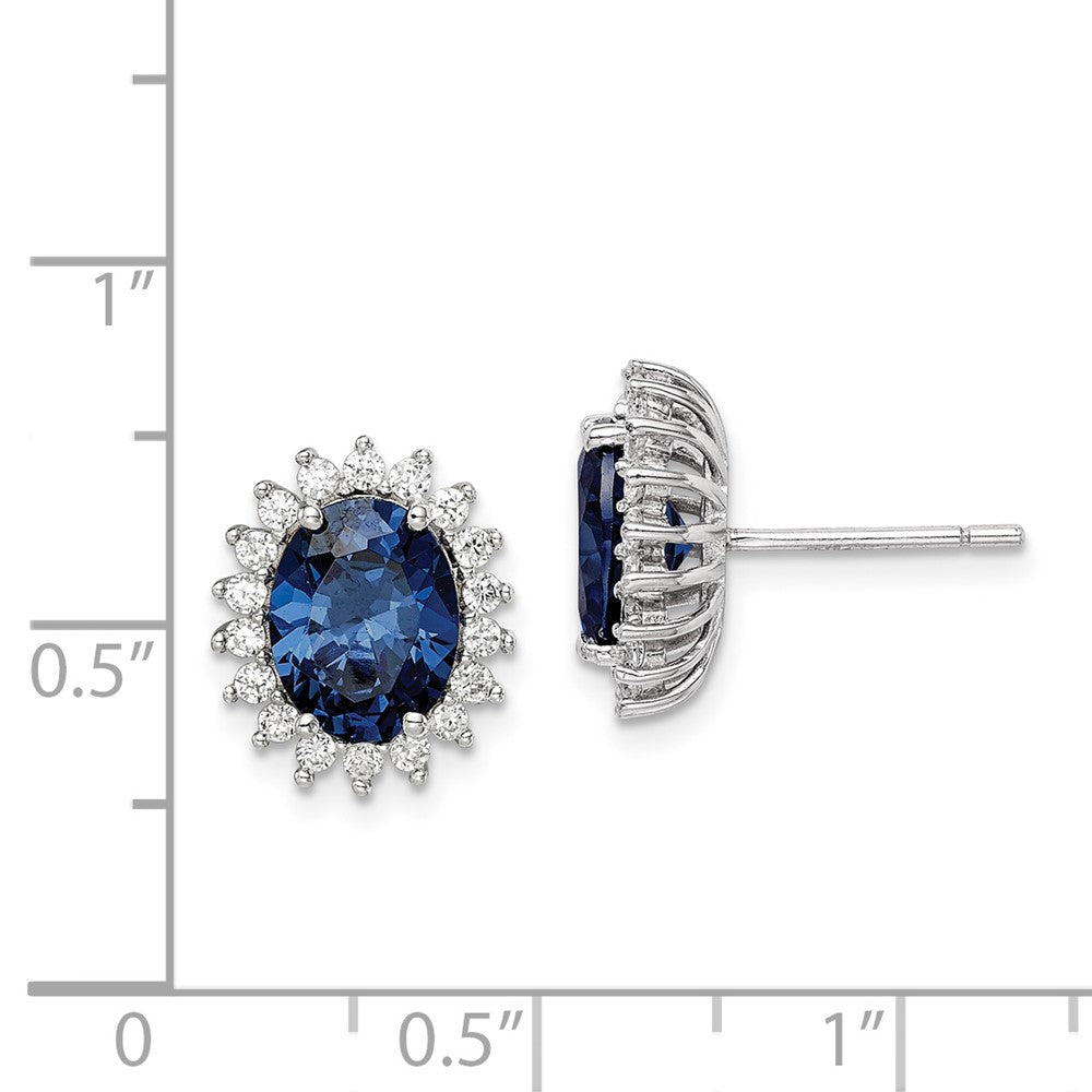 Sterling Silver Rhodium-Plated Blue And Clear Cz Post Earrings