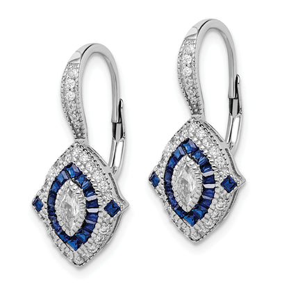 Sterling Silver Rhodium-Plated Cz And Synthetic Blue Spinel Earrings
