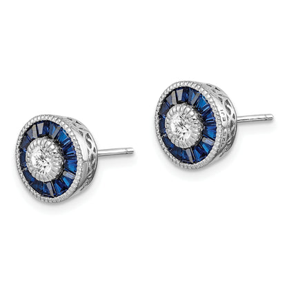 Sterling Silver Rhodium-Plated Synthetic Blue Spinel And Cz Earrings