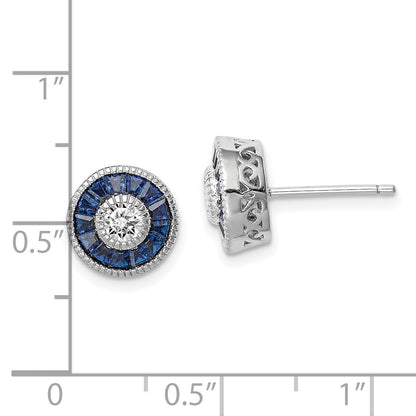 Sterling Silver Rhodium-Plated Synthetic Blue Spinel And Cz Earrings
