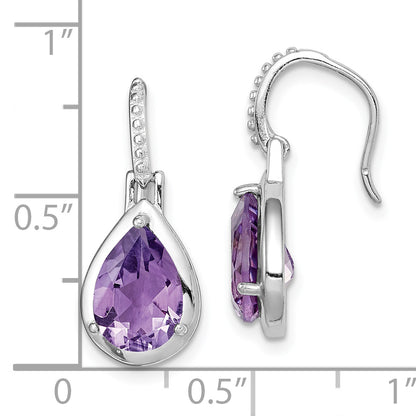 Sterling Silver Rhodium-Plated Amethyst Teardrop Dangle Earrings