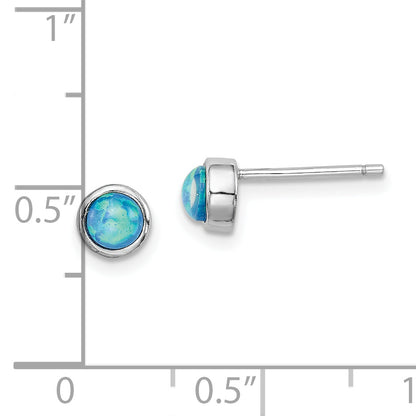 Sterling Silver Rh-Plated Polished 5mm Created Opal Round Stud Earrings