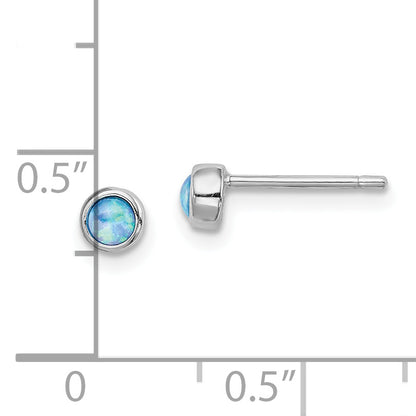 Sterling Silver Rh-Plated Polished 4mm Created Opal Round Stud Earrings