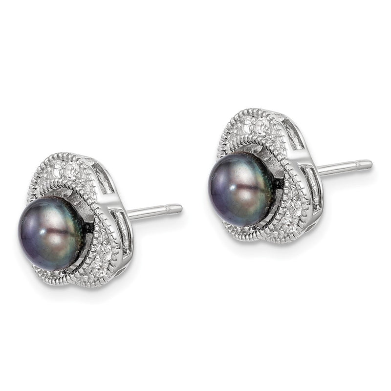 Sterling Silver Polished Black 6-7mm Freshwater Cultured Pearl And White Topaz Post Earrings