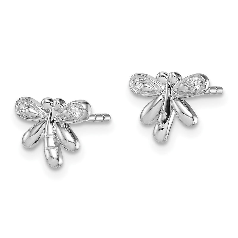 Sterling Silver Rh-Plated Polished Cz Dragonfly Children'S Post Earrings