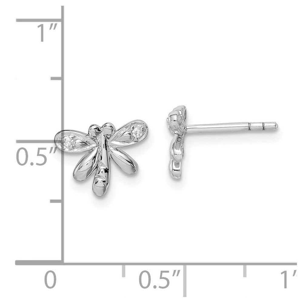 Sterling Silver Rh-Plated Polished Cz Dragonfly Children'S Post Earrings