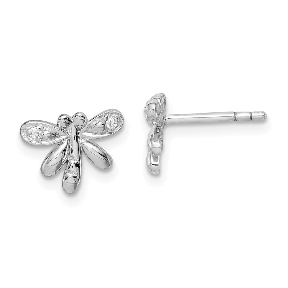 Sterling Silver Rh-Plated Polished Cz Dragonfly Children'S Post Earrings