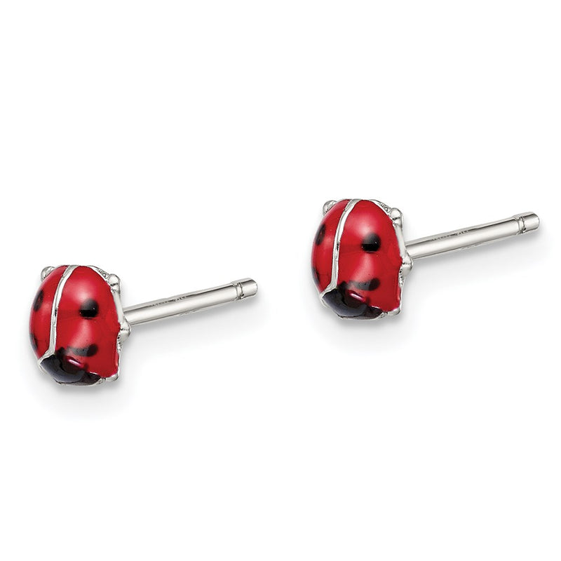Sterling Silver Rh-Plated Enameled Ladybug Children'S Post Earrings